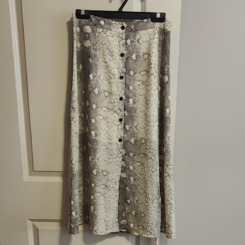 Wild Honey Black and Cream Snake Print Midi Skirt